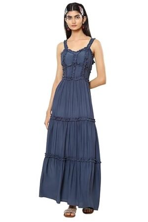Label RK Navy Ruched Strappy Maxi Dress