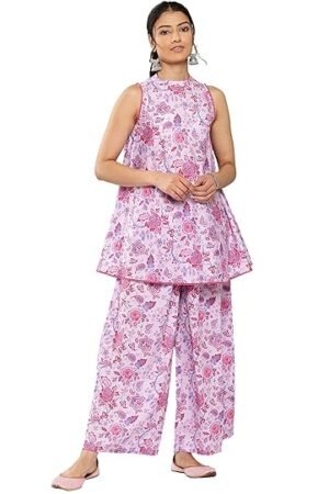 Janasya Women's Lavender Crepe Digital Printed Co-ords Set